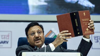 New Delhi, Mar 16 (ANI): Chief Election Commissioner Rajiv Kumar addresses the press conference announcing the dates for the Lok Sabha polls, which will be held in 7 phases from 19th April to 1st June, in New Delhi on Saturday. (ANI Photo/Shrikant Singh) (Shrikant Singh)