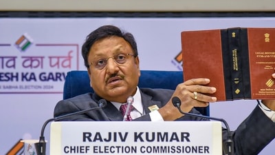 Chief Election Commissioner Rajiv Kumar during announcement of the schedule for General Elections 2024. (PTI) Chief Election Commissioner Rajiv Kumar during announcement of the schedule for General Elections 2024. (PTI)