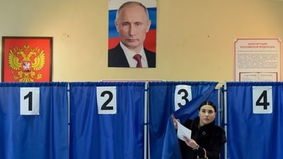 Putin's hold on power is not under threat in the election. Aged 71 and in office as president or prime minister since the last day of 1999, he dominates Russia's political landscape. (AFP) Putin's hold on power is not under threat in the election. Aged 71 and in office as president or prime minister since the last day of 1999, he dominates Russia's political landscape. (AFP)