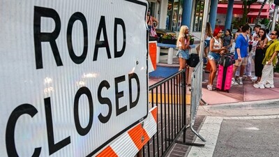 The City of Miami Beach closed the streets in South Beach during this Spring Break weekend on March 8, 2024. Around this time of year college kids usually transform Miami Beach's main seaside drag into a huge street party, blocking traffic as they dance to thumping reggaeton music, drinking in public and otherwise living it up. But this time the US ritual known as Spring Break is a much more muted affair, as the city enacts strict new rules to stamp out raucous partying that has gotten out of control and even violent in recent years. (Photo by GIORGIO VIERA / AFP) (AFP) The City of Miami Beach closed the streets in South Beach during this Spring Break weekend on March 8, 2024. Around this time of year college kids usually transform Miami Beach's main seaside drag into a huge street party, blocking traffic as they dance to thumping reggaeton music, drinking in public and otherwise living it up. But this time the US ritual known as Spring Break is a much more muted affair, as the city enacts strict new rules to stamp out raucous partying that has gotten out of control and even violent in recent years. (Photo by GIORGIO VIERA / AFP) (AFP)