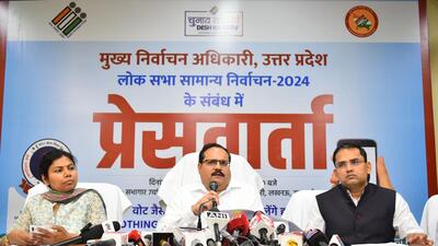 Uttar Pradesh chief electoral officer Navdeep Rinwa at a press conference in Lucknow about the 2024 Lok Sabha elections. (Deepak Gupta/HT PHOTO) Uttar Pradesh chief electoral officer Navdeep Rinwa at a press conference in Lucknow about the 2024 Lok Sabha elections. (Deepak Gupta/HT PHOTO)