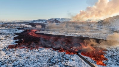 Volcanic outbreaks in the Reykjanes peninsula are so-called fissure eruptions, which do not usually cause large explosions or significant dispersal of ash into the stratosphere. (AP/File) Volcanic outbreaks in the Reykjanes peninsula are so-called fissure eruptions, which do not usually cause large explosions or significant dispersal of ash into the stratosphere. (AP/File)
