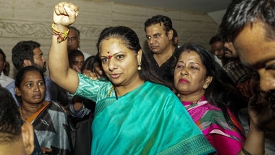 BRS leader K Kavitha was arrested by the Enforcement Directorate from her Hyderabad residence in connection with the Delhi excise policy-linked money laundering case on Friday, (PTI) BRS leader K Kavitha was arrested by the Enforcement Directorate from her Hyderabad residence in connection with the Delhi excise policy-linked money laundering case on Friday, (PTI)