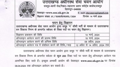 UKSSSC Recruitment 2024: 200 Scaler positions open at Uttarakhand Forest Development Corporation UKSSSC Recruitment 2024: 200 Scaler positions open at Uttarakhand Forest Development Corporation