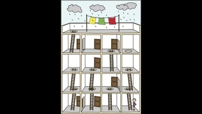 Viral Brain Teaser: Can you help this woman get to the terrace? (Threads/@macktheo7) Viral Brain Teaser: Can you help this woman get to the terrace? (Threads/@macktheo7)