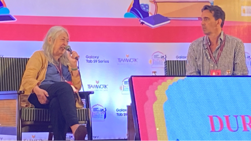 Mary Beard (left) in conversation with Peter Frankopan at Jaipur