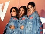 Kareena Kapoor Khan, Tabu and Kriti Sanon pose during the trailer launch of their upcoming film Crew in Mumbai on Saturday. Kareena Kapoor Khan, Tabu and Kriti Sanon pose during the trailer launch of their upcoming film Crew in Mumbai on Saturday.