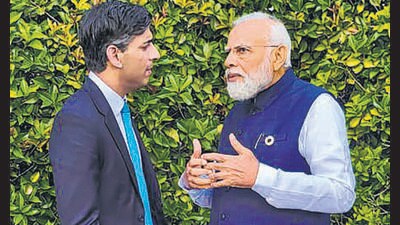 Although recent talks between Prime Minister Narendra Modi and his UK counterpart Rishi Sunak have brightened prospects of resolving differences, the deal will take more time. (PTI) Although recent talks between Prime Minister Narendra Modi and his UK counterpart Rishi Sunak have brightened prospects of resolving differences, the deal will take more time. (PTI)