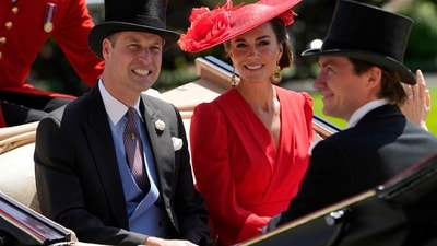 FILE - Britain's Prince William, left, and Kate, Princess of Wales arrive for the Royal Ascot horse racing meeting, at Ascot Racecourse in Ascot, England, Friday, June 23, 2023. Attention on Princess Kate has reached levels not seen since she married Prince William in a fairy-tale wedding in 2011. An admission from Kate that she altered an official family photo triggered a backlash. (AP Photo/Alastair Grant, File) (AP)