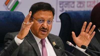 Chief Election Commissioner Rajiv Kumar during announcement of the schedule for General Elections 2024 (PTI) Chief Election Commissioner Rajiv Kumar during announcement of the schedule for General Elections 2024 (PTI)