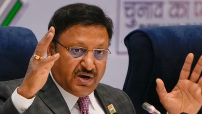 Chief Election Commissioner Rajiv Kumar during announcement of the schedule for General Elections 2024 (PTI) Chief Election Commissioner Rajiv Kumar during announcement of the schedule for General Elections 2024 (PTI)