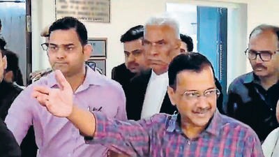 Kejriwal at the Rouse Avenue court on Saturday. (PTI) Kejriwal at the Rouse Avenue court on Saturday. (PTI)
