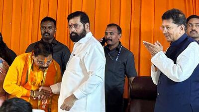 Mumbai, March 17 (ANI): Shiv Sena (UBT) MLC Aamshya Padavi joins Shiv Sena in the presence of Maharashtra CM Eknath Shinde, in Mumbai on Sunday. (ANI Photo) (ANI) Mumbai, March 17 (ANI): Shiv Sena (UBT) MLC Aamshya Padavi joins Shiv Sena in the presence of Maharashtra CM Eknath Shinde, in Mumbai on Sunday. (ANI Photo) (ANI)