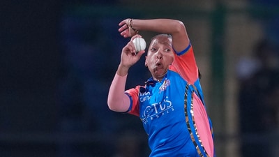 Shabnim Ismail bowled the fastest ball in women’s cricket as the South African pacer breached the 130 kmph (132.1 km/h) barrier in the WPL 2024 match between MI and DC. (PTI) Shabnim Ismail bowled the fastest ball in women’s cricket as the South African pacer breached the 130 kmph (132.1 km/h) barrier in the WPL 2024 match between MI and DC. (PTI)