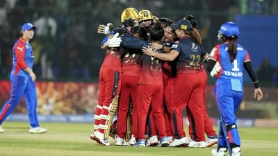 RCB players celebrate their win in the WPL-T20 final match against Delhi Capitals at the Arun Jaitley Stadium (PTI) RCB players celebrate their win in the WPL-T20 final match against Delhi Capitals at the Arun Jaitley Stadium (PTI)
