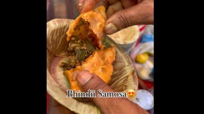 Snapshot of bhindi samosa being served. (Instagram/@Ishant) Snapshot of bhindi samosa being served. (Instagram/@Ishant)