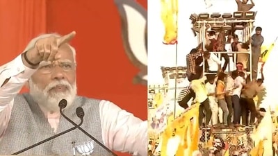PM Modi urges people to come down from light tower in Andhra Pradesh. (ANI) PM Modi urges people to come down from light tower in Andhra Pradesh. (ANI)