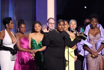 Danielle Brooks speaks as the cast members react while accepting the Outstanding Motion Picture award for "The Color Purple" at the 55th NAACP Image Awards at Shrine Auditorium in Los Angeles, California, U.S., March 16, 2024. REUTERS/Mario Anzuoni (REUTERS)