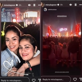 Mira posted several clips as her daughter Misha danced as Ed performed on the stage. Mira posted several clips as her daughter Misha danced as Ed performed on the stage.