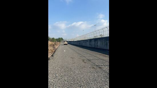 Work on the seven-metre road meant for two-, three- and four- wheelers is almost 80% complete. (HT PHOTO)