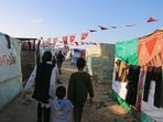 Decorations for Ramadan at a temporary camp for displaced Palestinians west of Deir al-Balah, Gaza, Decorations for Ramadan at a temporary camp for displaced Palestinians west of Deir al-Balah, Gaza,
