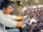 Hundreds of Vijay fans lined up at the airport to welcome him to Kerala Hundreds of Vijay fans lined up at the airport to welcome him to Kerala