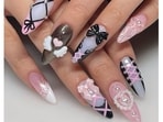 Flaunt your charm in this cute trend of wearing pretty bows with stones and shimmer on the nails (Instagram)