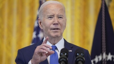 President Joe Biden speaks during a Women's History Month reception in the East Room of the White House, Monday, March 18, 2024, in Washington. (AP Photo/Evan Vucci) (AP) President Joe Biden speaks during a Women's History Month reception in the East Room of the White House, Monday, March 18, 2024, in Washington. (AP Photo/Evan Vucci) (AP)