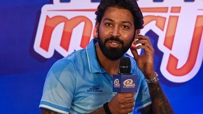 Mumbai Indians' captain Hardik Pandya addresses a press conference. (AFP) Mumbai Indians' captain Hardik Pandya addresses a press conference. (AFP)
