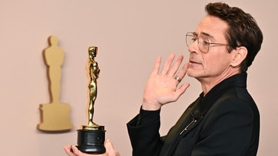 Robert Downey Jr poses with the Oscar for Best Actor in a Supporting Role for Oppenheimer during the 96th Annual Academy Awards on March 10, 2024. (AFP) Robert Downey Jr poses with the Oscar for Best Actor in a Supporting Role for Oppenheimer during the 96th Annual Academy Awards on March 10, 2024. (AFP)