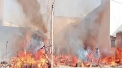 As per officials, the blaze, which was touching electricity transmission lines going above the huts and caused an explosion. (X) As per officials, the blaze, which was touching electricity transmission lines going above the huts and caused an explosion. (X)