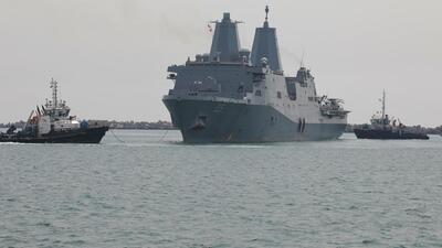 USS Somerset, seen off the Visakhapatnam coast, is taking part in the India-US joint drills. (Photo: Indian Navy) USS Somerset, seen off the Visakhapatnam coast, is taking part in the India-US joint drills. (Photo: Indian Navy)