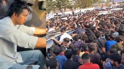 Hundreds of Vijay fans lined up at the airport to welcome him to Kerala (X) Hundreds of Vijay fans lined up at the airport to welcome him to Kerala (X)
