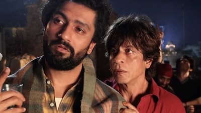 Vicky Kaushal and Shah Rukh Khan in a still from Dunki. Vicky Kaushal and Shah Rukh Khan in a still from Dunki.