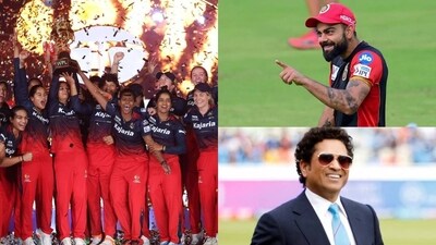 Sachin Tendulkar and Virat Kohli react after RCB lift WPL title Sachin Tendulkar and Virat Kohli react after RCB lift WPL title