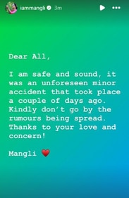 A screen grab of Mangli's Instagram stories A screen grab of Mangli's Instagram stories