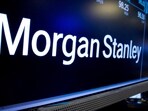 A screen displays the trading information for Morgan Stanley on the floor of the New York Stock Exchange (NYSE) in New York City, US,