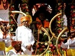 Nationalist Congress Party Sharadchandra Pawar chief Sharad Pawar during launch of partys new symbol held at Raigad Fort in Navi Mumbai, India, on Saturday, February 24, 2024. (Photo by Bachchan Kumar/ HT PHOTO)