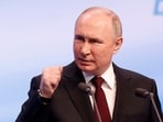 Russian presidential candidate and incumbent President Vladimir Putin speaks after polling stations closed, in Moscow, Russia, March 18, 2024.(Reuters)