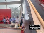 Snapshot of the 123-foot dosa being cooked. 