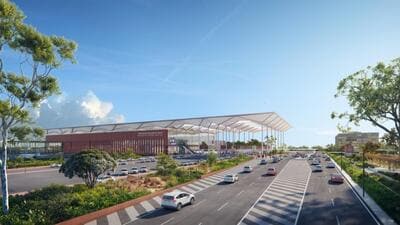 An artist’s impression of the terminal building of the greenfield Noida international airport coming up in Jewar, along the Yamuna Expressway. Concessionaire Zurich Airport International selected architects Nordic, Grimshaw, Haptic and STUP to design the passenger terminal of the airport in Jewar. (HT Archive) An artist’s impression of the terminal building of the greenfield Noida international airport coming up in Jewar, along the Yamuna Expressway. Concessionaire Zurich Airport International selected architects Nordic, Grimshaw, Haptic and STUP to design the passenger terminal of the airport in Jewar. (HT Archive)