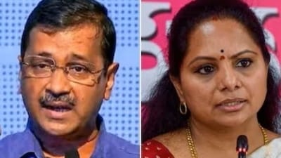 Delhi chief minister Arvind Kejriwal and Bharat Rashtra Samithi leader K. Kavitha. Delhi chief minister Arvind Kejriwal and Bharat Rashtra Samithi leader K. Kavitha.