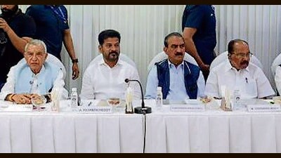Himachal Pradesh CM Sukhvinder Singh Sukhu with party leaders during the Congress Working Committee meeting in New Delhi on Tuesday. (Source: X) Himachal Pradesh CM Sukhvinder Singh Sukhu with party leaders during the Congress Working Committee meeting in New Delhi on Tuesday. (Source: X)