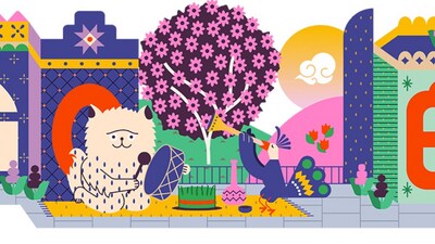 Nowruz 2024: Monday's Doodle depicted “animal friends gathering in a flower-filled courtyard to ring in the coming of spring under the blossoming tree.” (Google Doodle) Nowruz 2024: Monday's Doodle depicted “animal friends gathering in a flower-filled courtyard to ring in the coming of spring under the blossoming tree.” (Google Doodle)