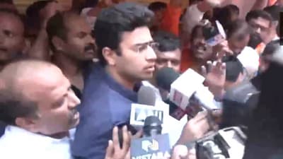 Bengaluru South MP Tejasvi Surya also joined the protest in Siddanna Layout, Bengaluru. (ANI) Bengaluru South MP Tejasvi Surya also joined the protest in Siddanna Layout, Bengaluru. (ANI)