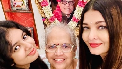 Aishwarya Rai with daughter Aaradhya Bachchan and mother Brindya Rai. Aishwarya Rai with daughter Aaradhya Bachchan and mother Brindya Rai.