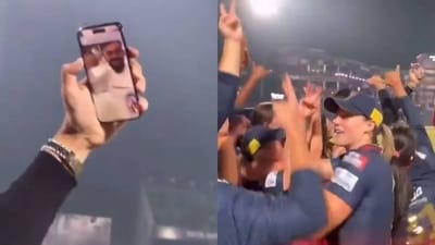 Virat Kohli during his video call with RCB team members after their WPL title win Virat Kohli during his video call with RCB team members after their WPL title win