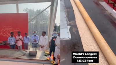 Snapshot of the 123-foot dosa being cooked. (Instagram/@chefregimathew) Snapshot of the 123-foot dosa being cooked. (Instagram/@chefregimathew)