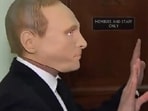 Rep. Jared Moskowitz (D-Fla.) donned a mask of Russian President Vladimir Putin. Rep. Jared Moskowitz (D-Fla.) donned a mask of Russian President Vladimir Putin.