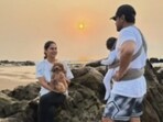 Ram Charan, Upasana and Klin Kaara at the beach. Ram Charan, Upasana and Klin Kaara at the beach.